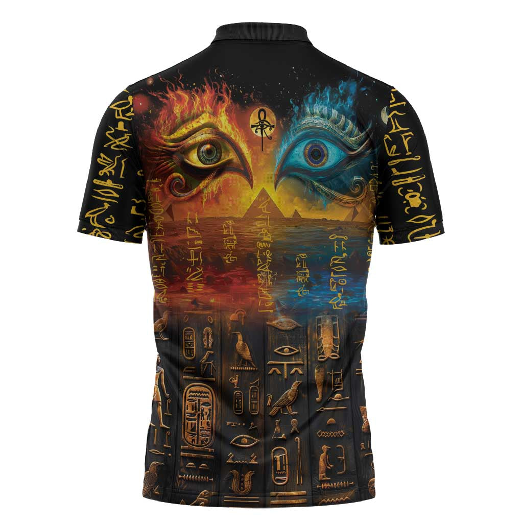 Eye of Ra and Eye of Horus Zipper Polo Shirt Power and Magic Ancient Egyptian Mythology