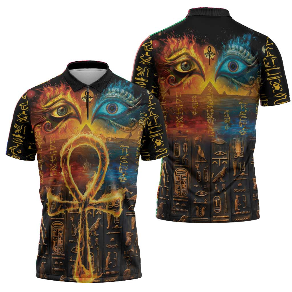 Eye of Ra and Eye of Horus Zipper Polo Shirt Power and Magic Ancient Egyptian Mythology