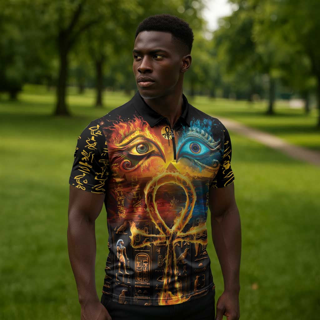 Eye of Ra and Eye of Horus Zipper Polo Shirt Power and Magic Ancient Egyptian Mythology