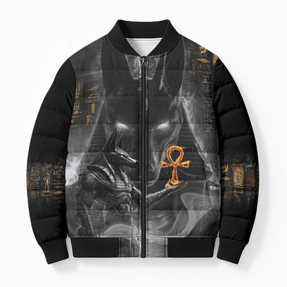 Mythical Anubis Bomber Puffer Jacket The Egyptian God of Death