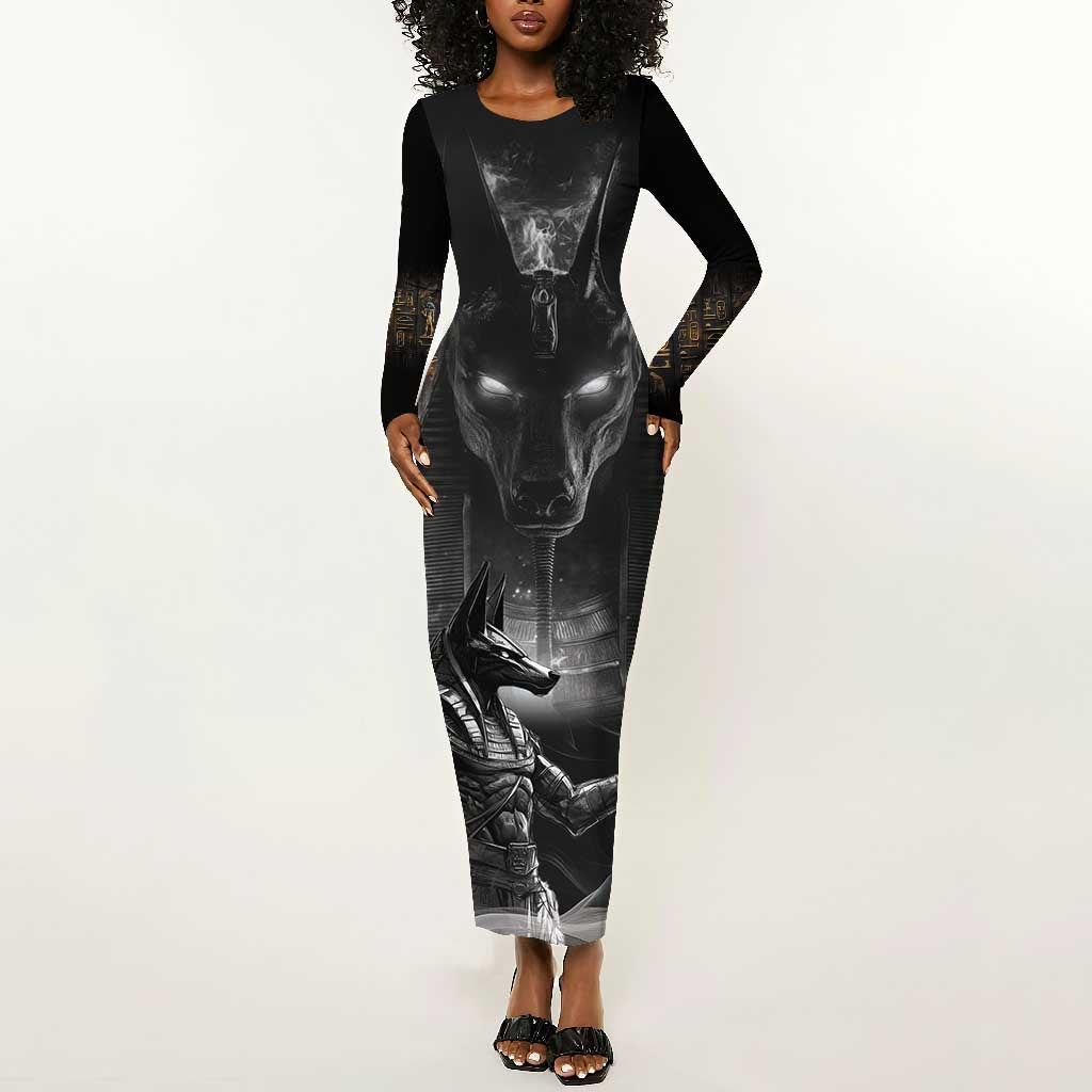 Mythical Anubis Long Sleeve Bodycon Dress The Egyptian God of Death