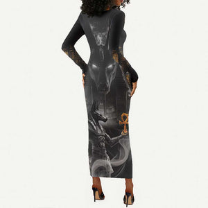 Mythical Anubis Long Sleeve Bodycon Dress The Egyptian God of Death