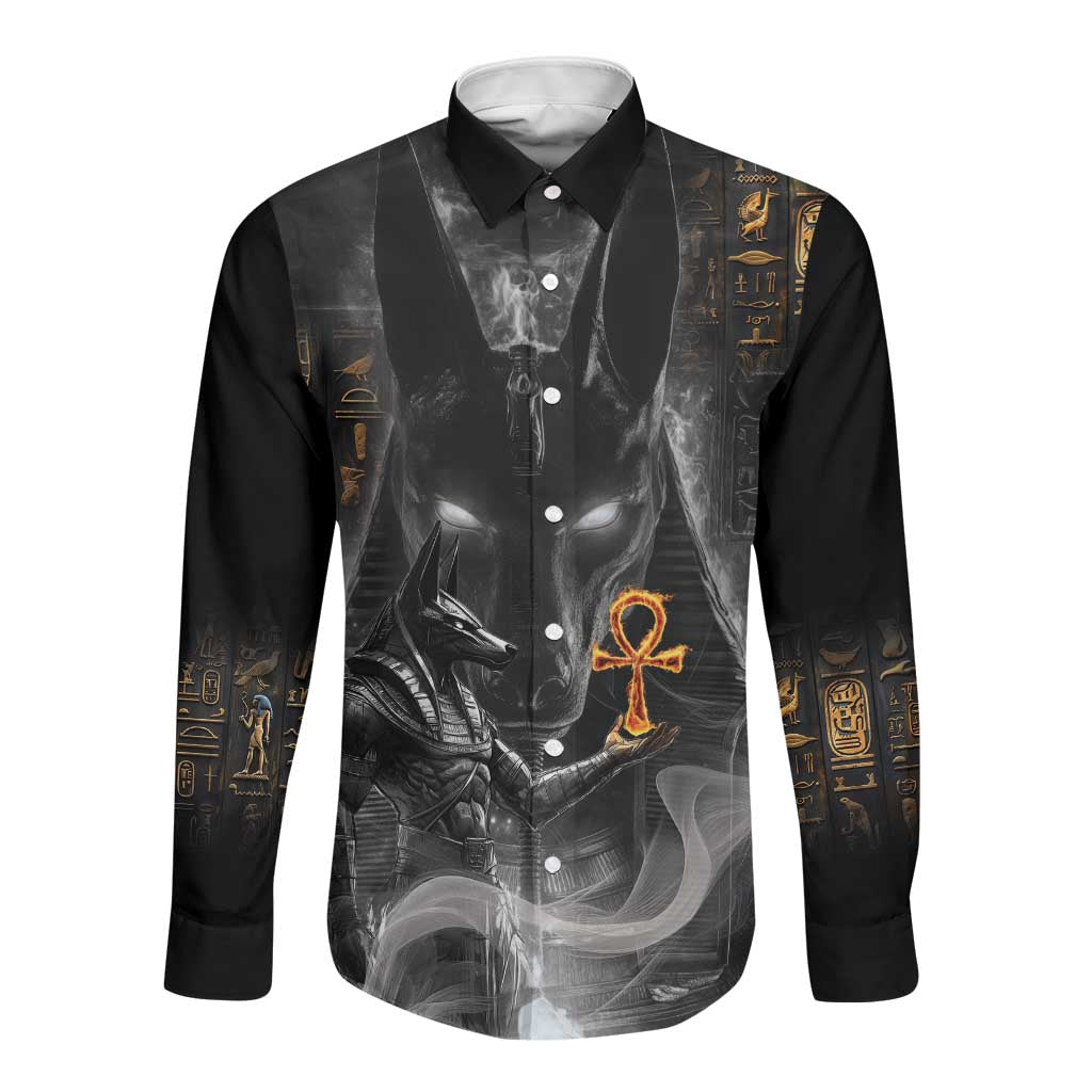 Mythical Anubis Long Sleeve Button Shirt The Egyptian God of Death