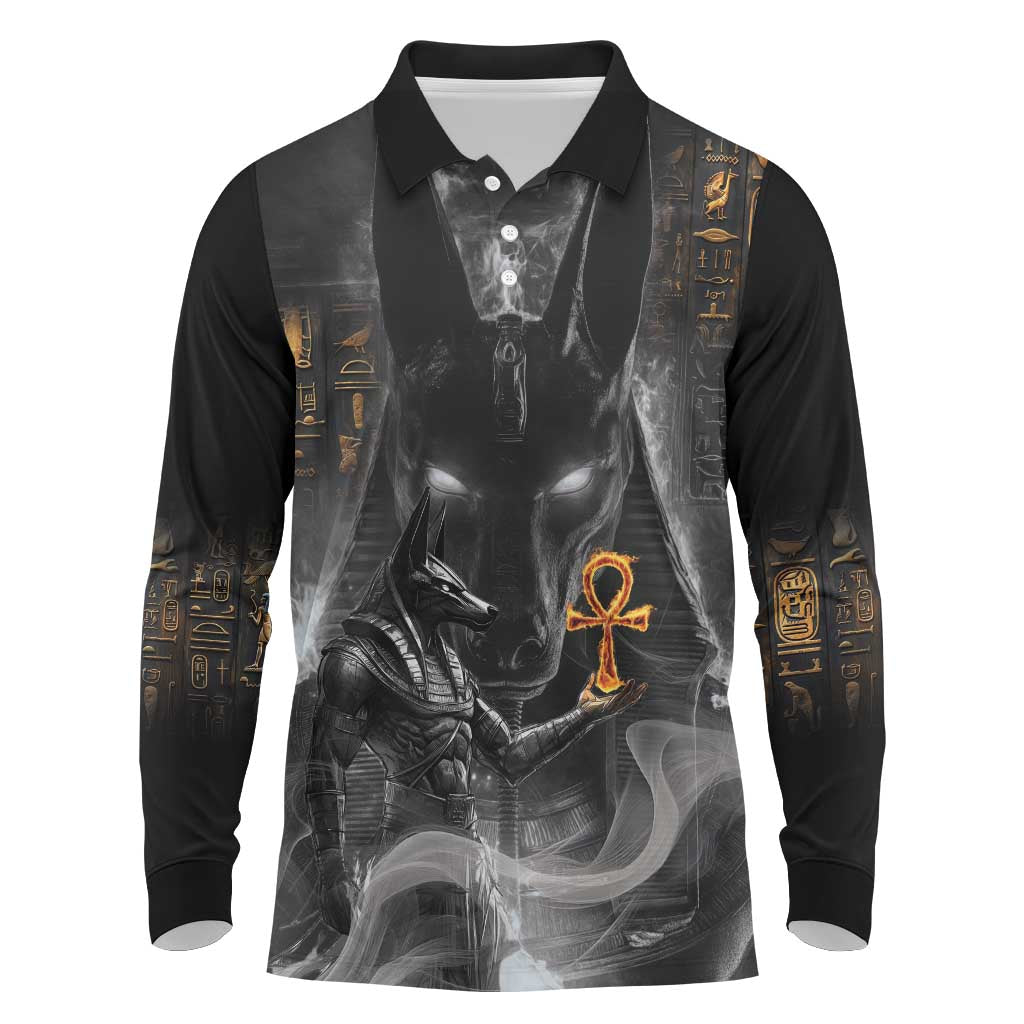 Mythical Anubis Long Sleeve Polo Shirt The Egyptian God of Death