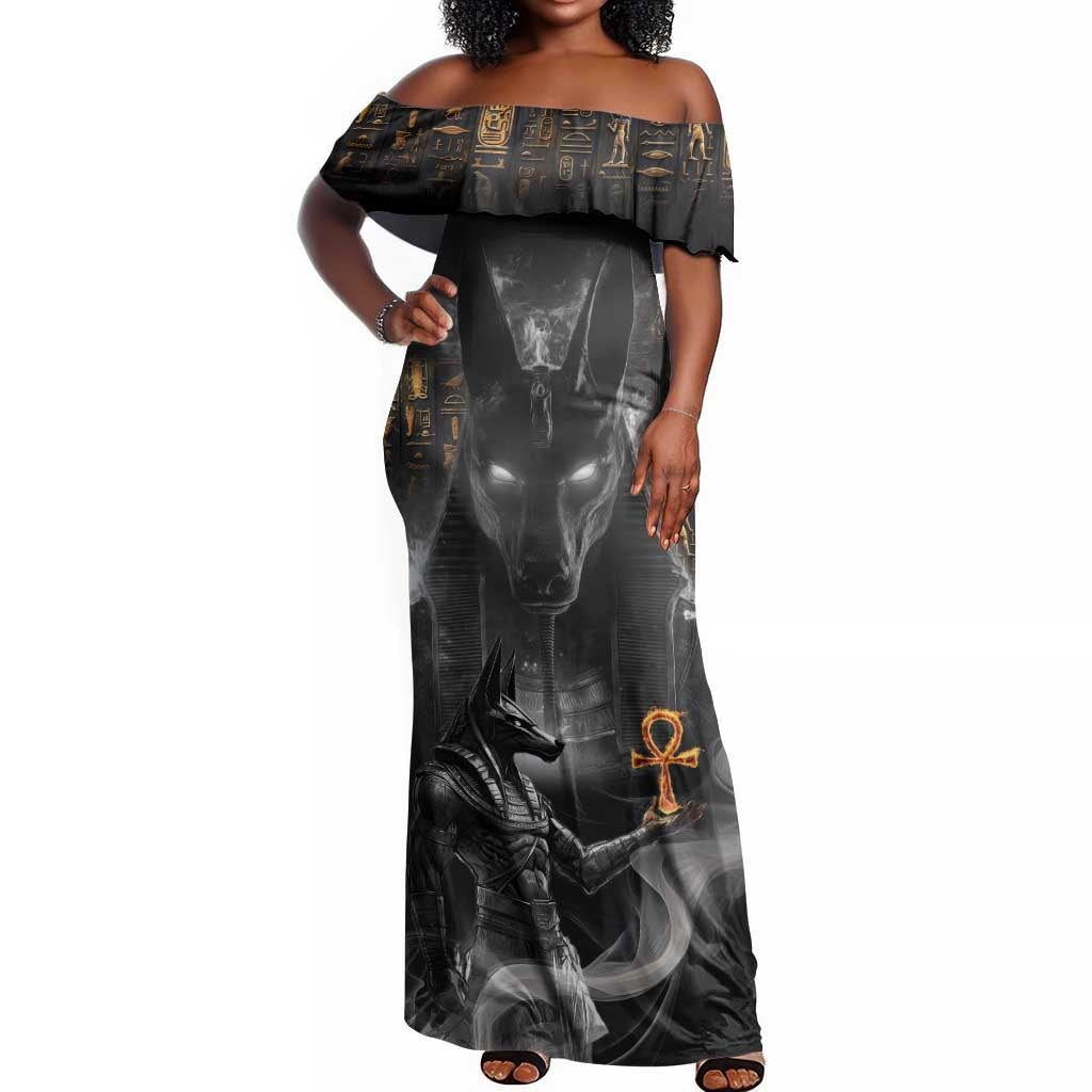 Mythical Anubis Off Shoulder Maxi Dress The Egyptian God of Death