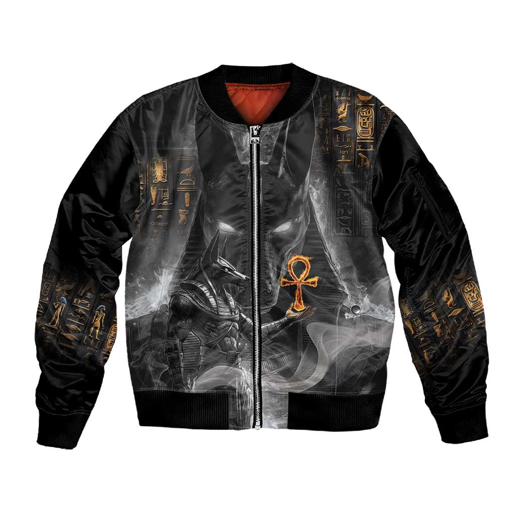 Mythical Anubis Sleeve Zip Bomber Jacket The Egyptian God of Death