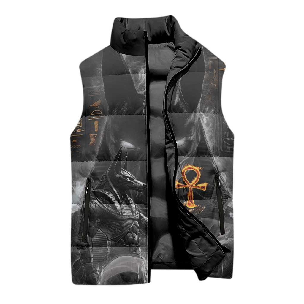 Mythical Anubis Sleeveless Puffer Jacket The Egyptian God of Death