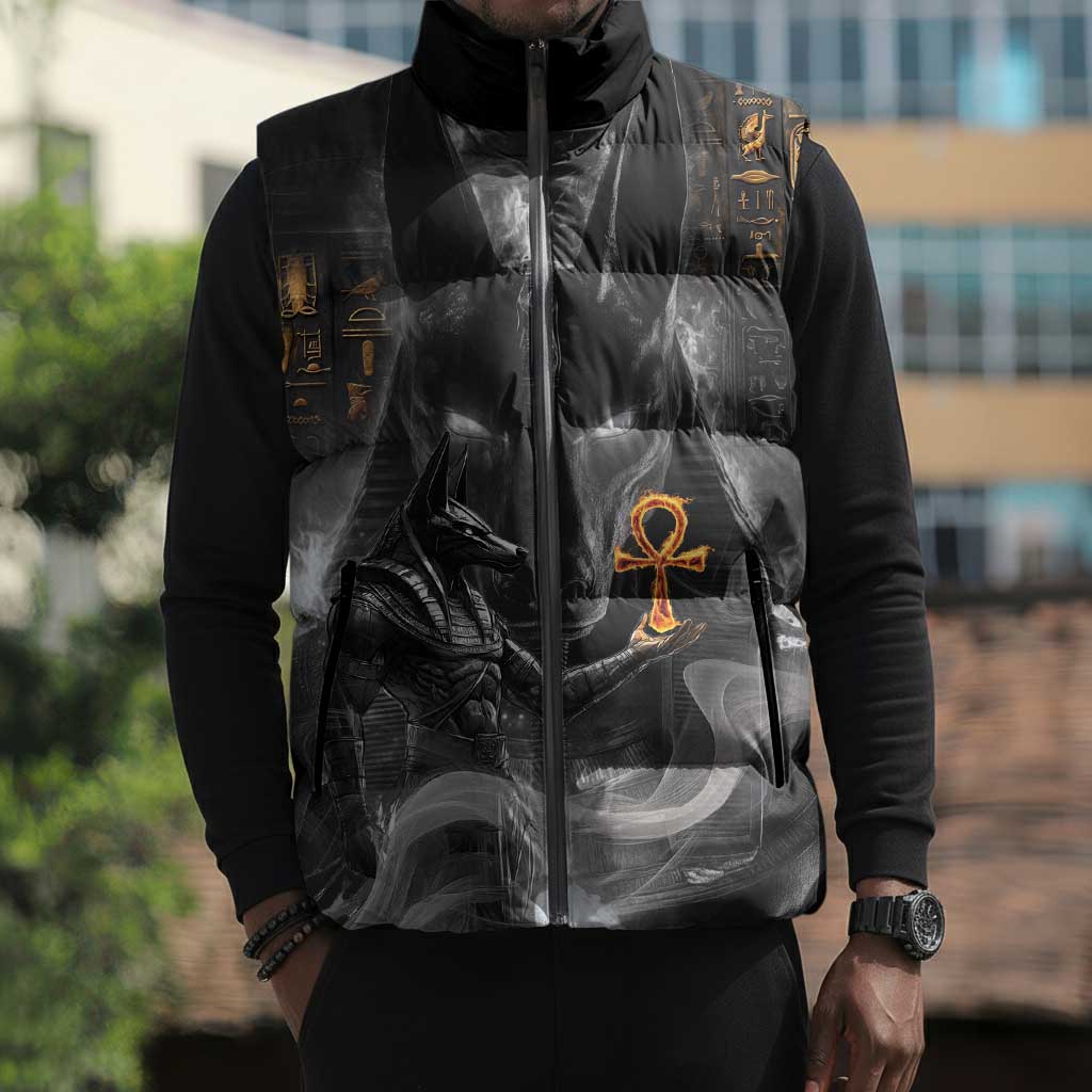 Mythical Anubis Sleeveless Puffer Jacket The Egyptian God of Death