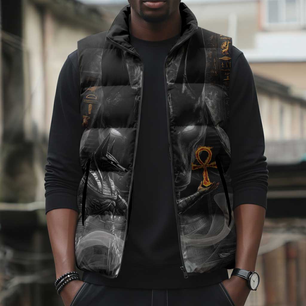 Mythical Anubis Sleeveless Puffer Jacket The Egyptian God of Death