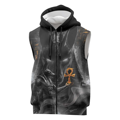 Mythical Anubis Sleeveless Zip Hoodie The Egyptian God of Death - African Pride