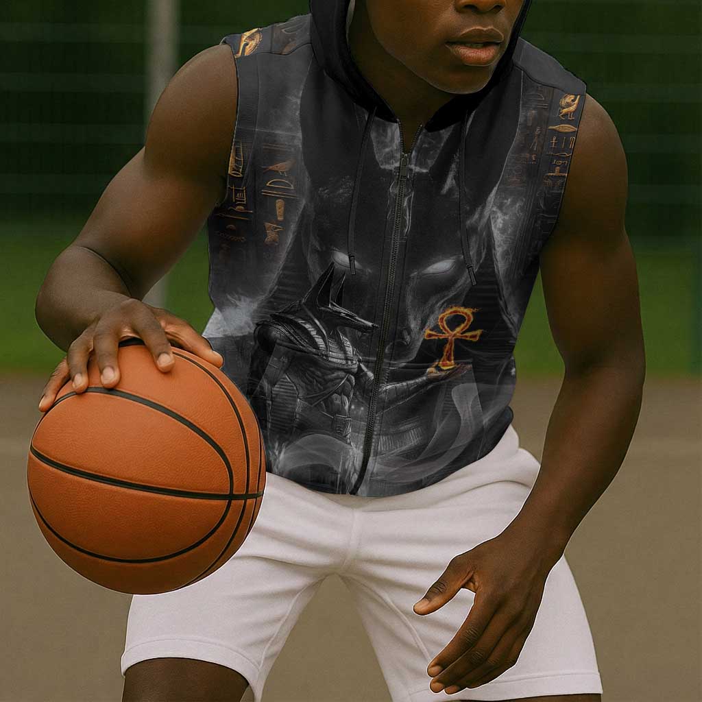 Mythical Anubis Sleeveless Zip Hoodie The Egyptian God of Death - African Pride
