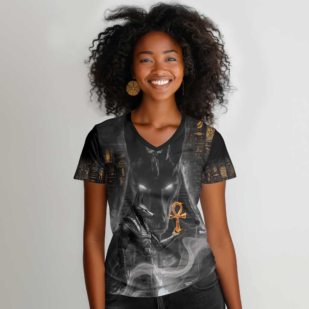 Mythical Anubis Women V-Neck T-Shirt The Egyptian God of Death