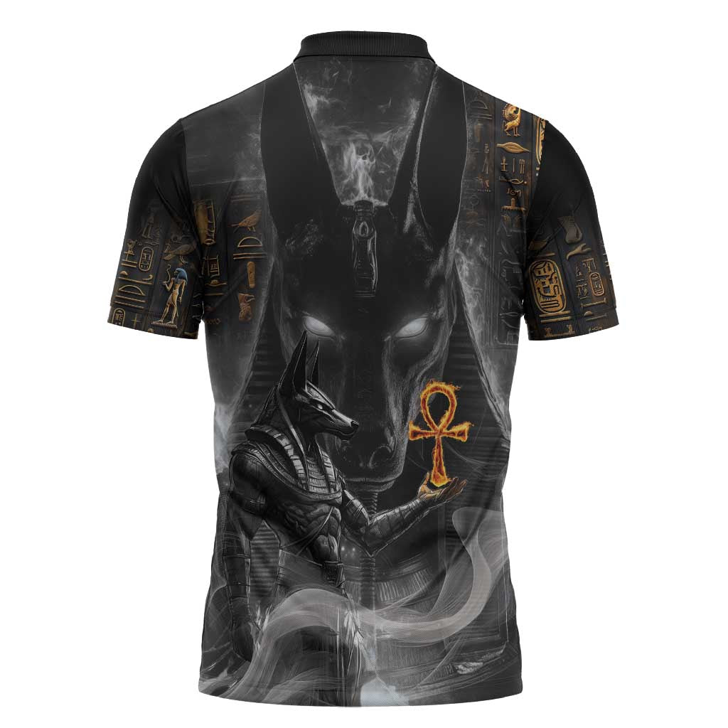 Mythical Anubis Zipper Polo Shirt The Egyptian God of Death