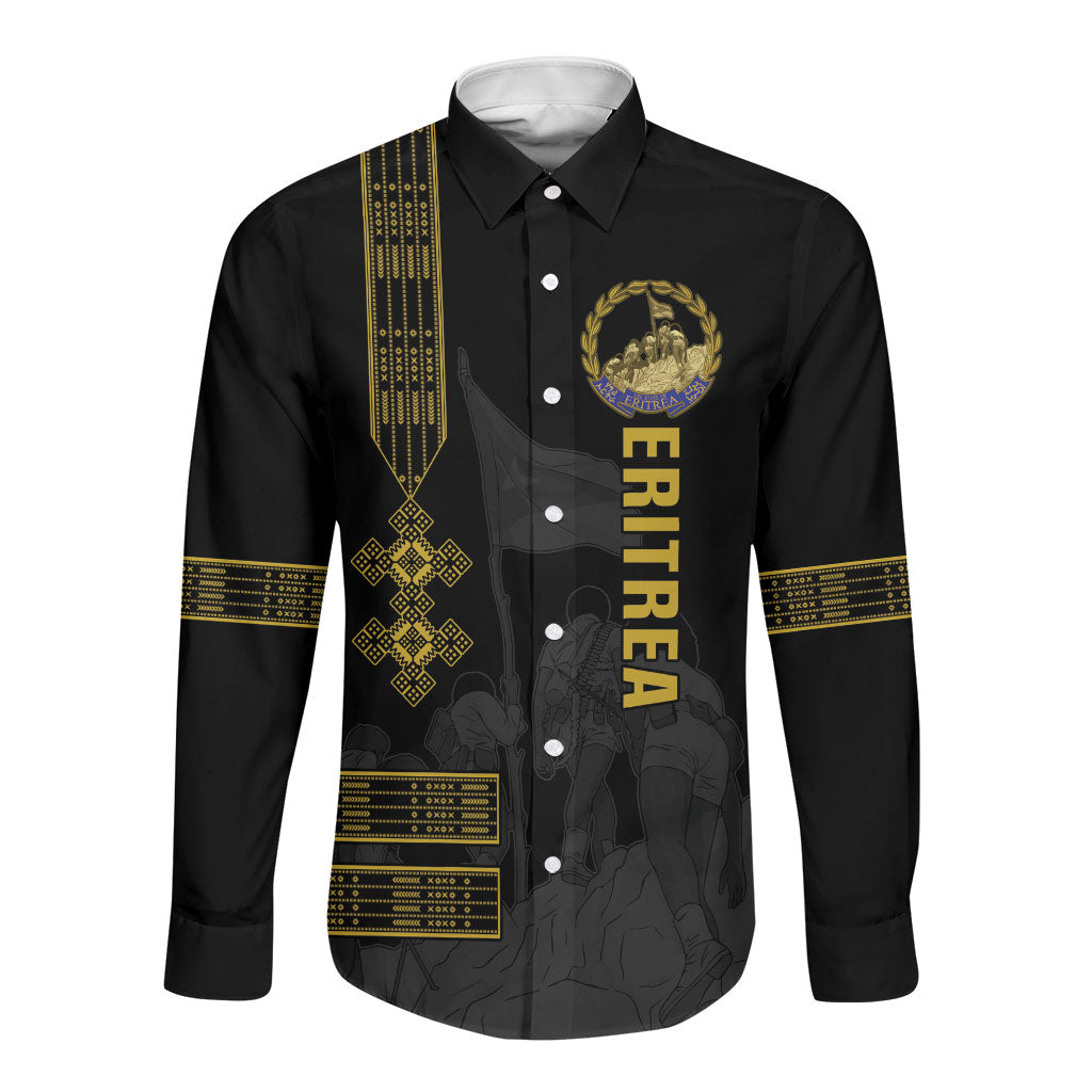 Eritrea Martyrs Day June 20 Long Sleeve Button Shirt Never Forgotten Proud Eritrean Heritage Black Version