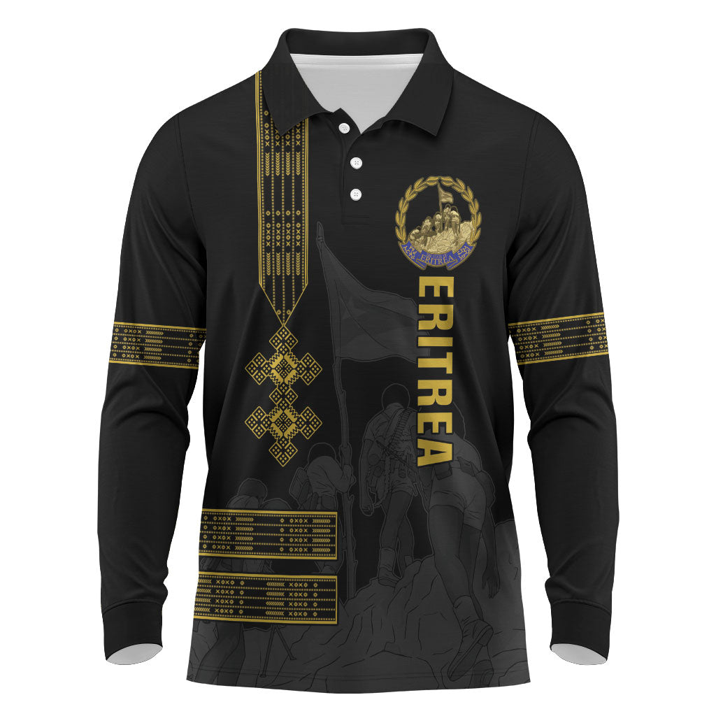 Eritrea Martyrs Day June 20 Long Sleeve Polo Shirt Never Forgotten Proud Eritrean Heritage Black Version