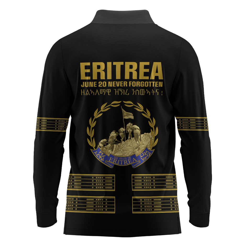 Eritrea Martyrs Day June 20 Long Sleeve Polo Shirt Never Forgotten Proud Eritrean Heritage Black Version