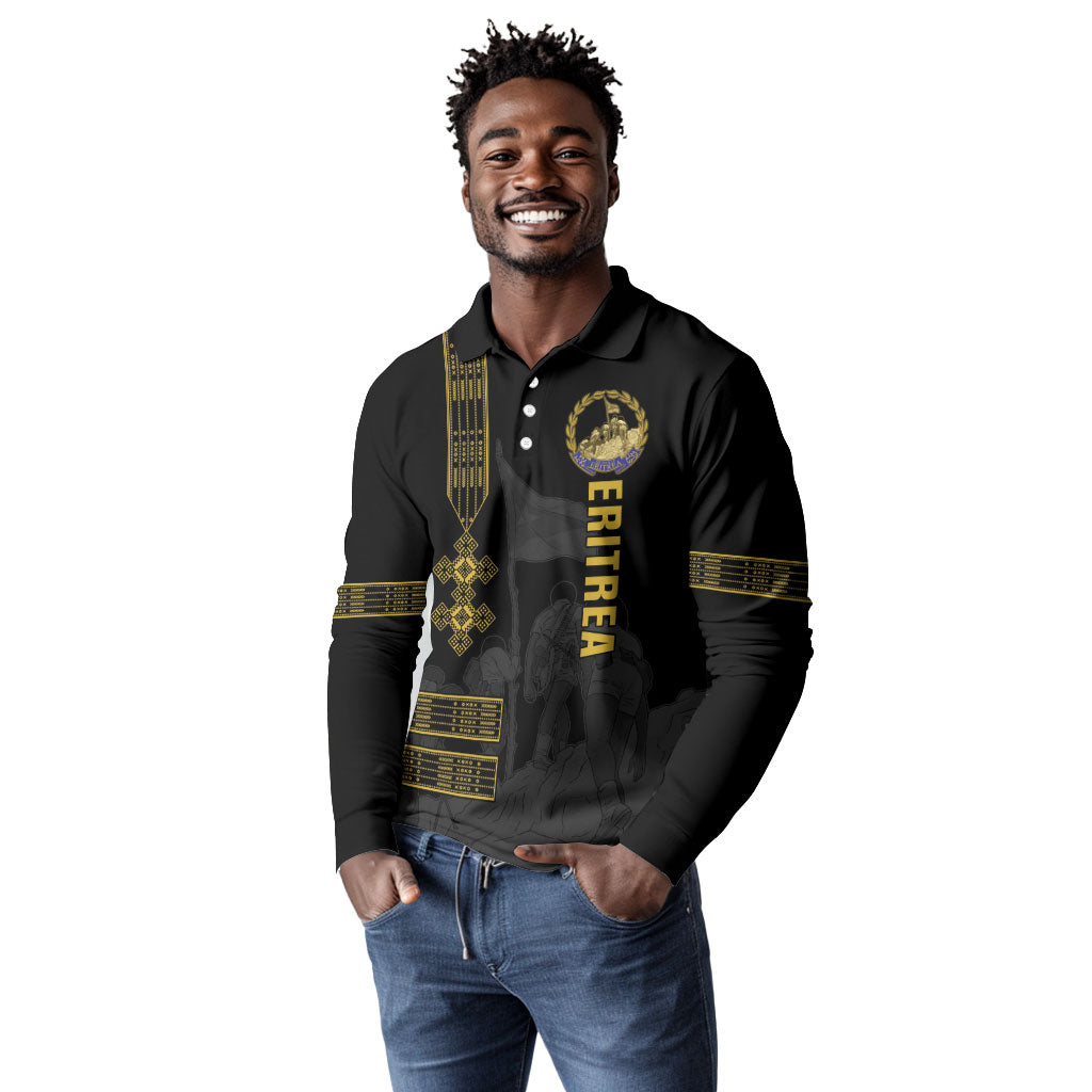 Eritrea Martyrs Day June 20 Long Sleeve Polo Shirt Never Forgotten Proud Eritrean Heritage Black Version