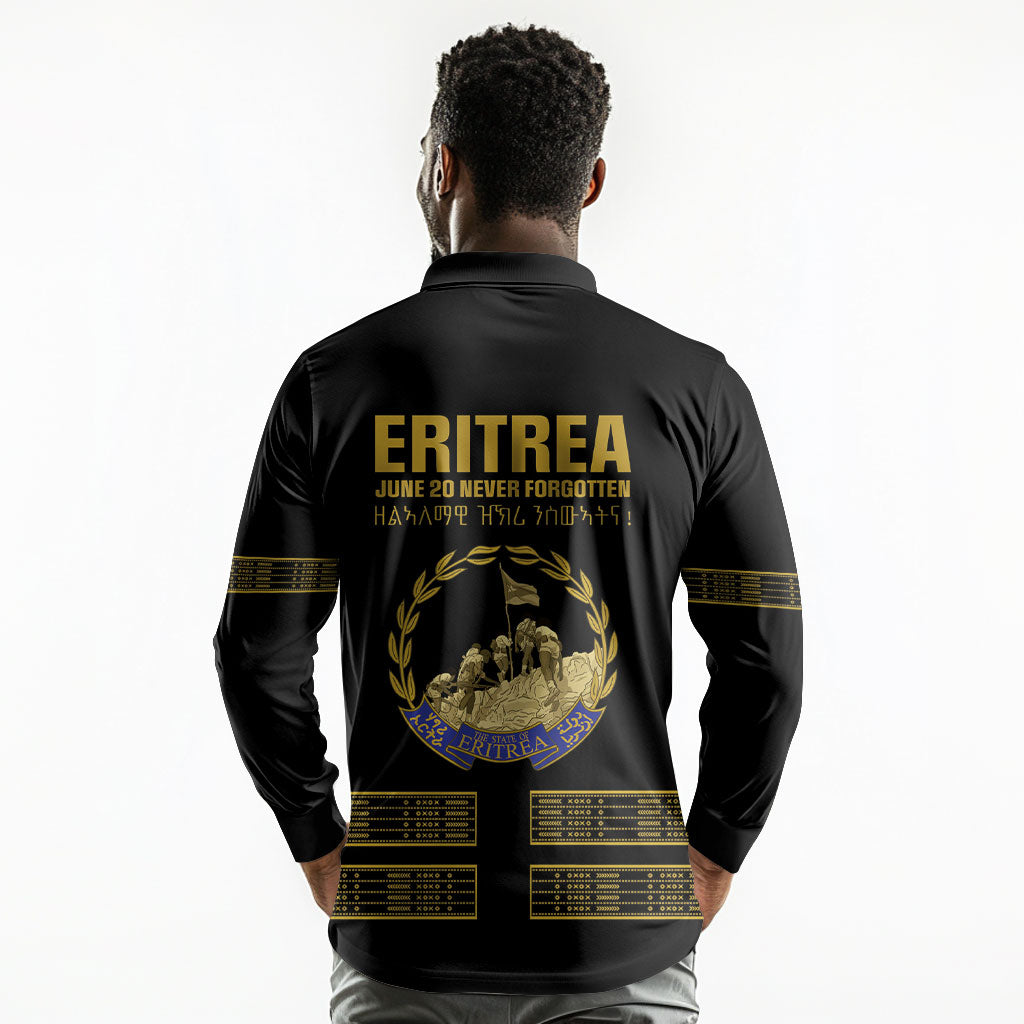 Eritrea Martyrs Day June 20 Long Sleeve Polo Shirt Never Forgotten Proud Eritrean Heritage Black Version