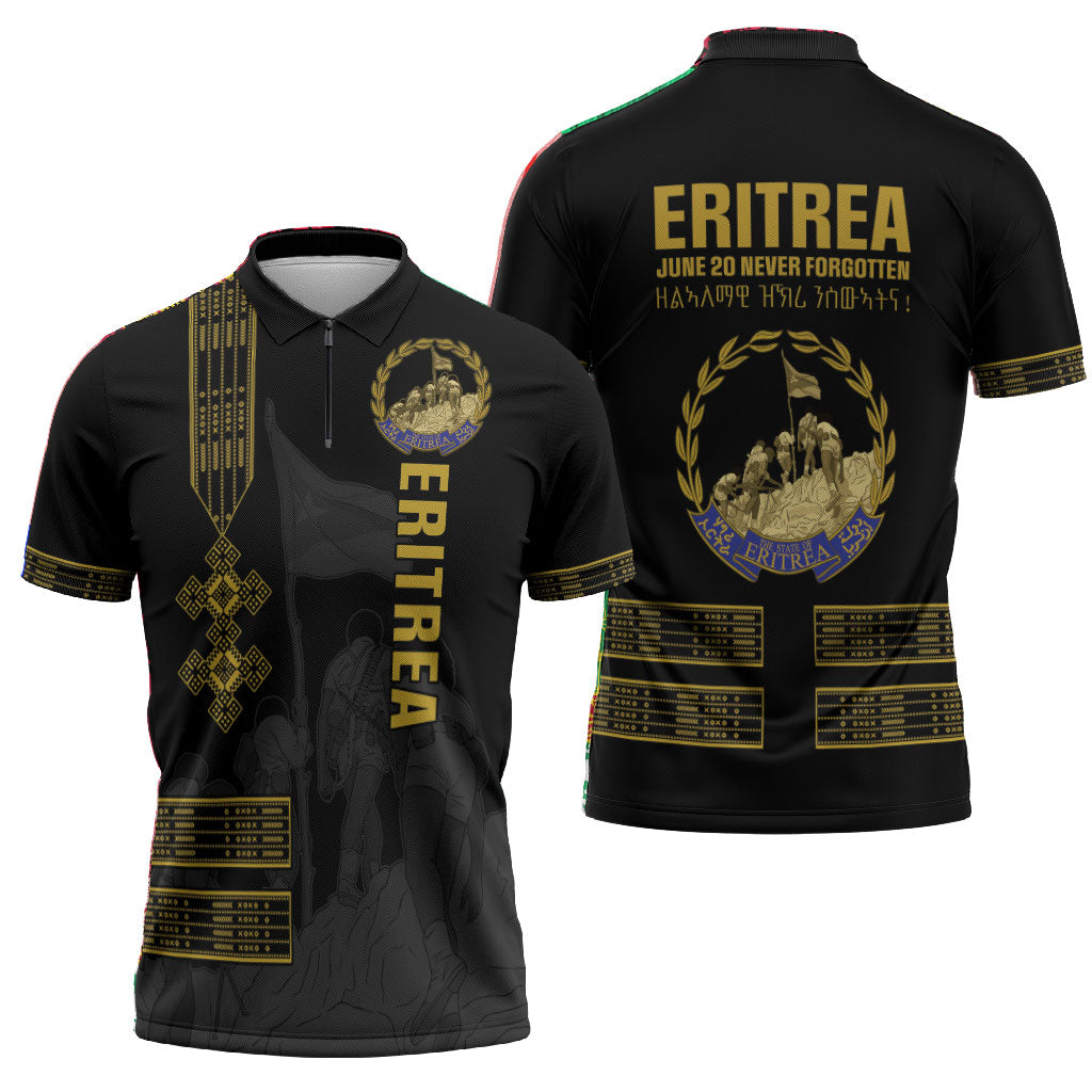 Eritrea Martyrs Day June 20 Zipper Polo Shirt Never Forgotten Proud Eritrean Heritage Black Version