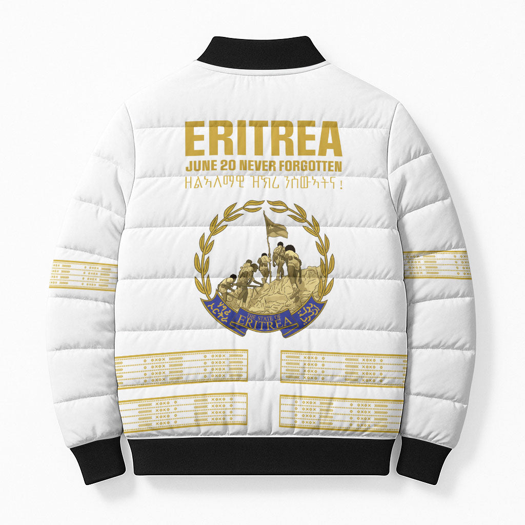 Eritrea Martyrs Day June 20 Bomber Puffer Jacket Never Forgotten Proud Eritrean Heritage White Version