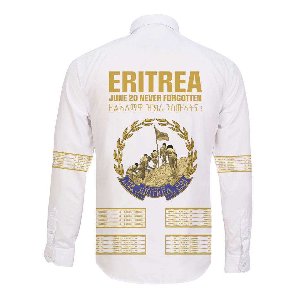 Eritrea Martyrs Day June 20 Long Sleeve Button Shirt Never Forgotten Proud Eritrean Heritage White Version