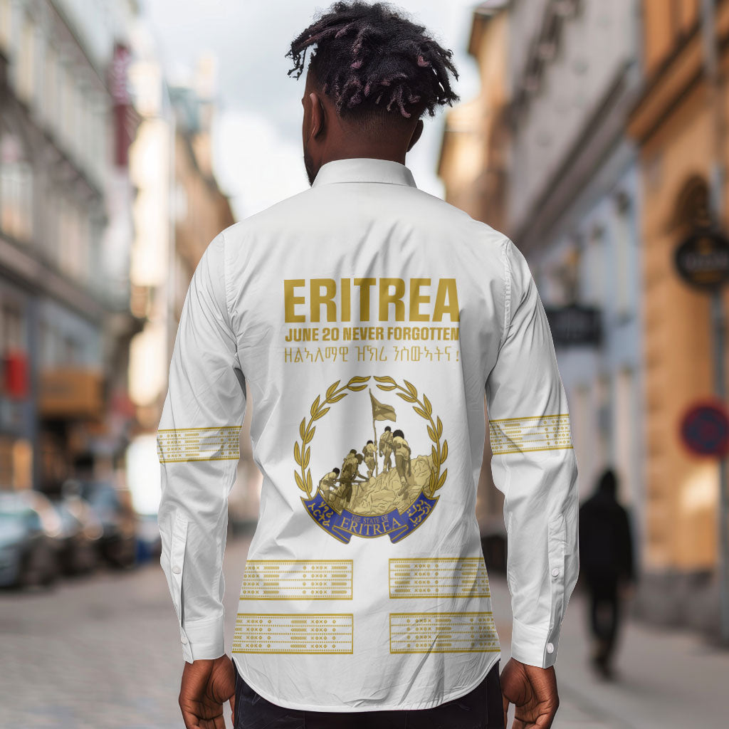 Eritrea Martyrs Day June 20 Long Sleeve Button Shirt Never Forgotten Proud Eritrean Heritage White Version