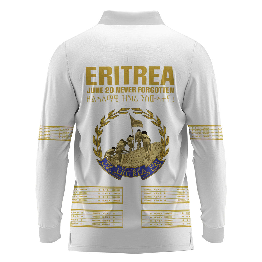 Eritrea Martyrs Day June 20 Long Sleeve Polo Shirt Never Forgotten Proud Eritrean Heritage White Version