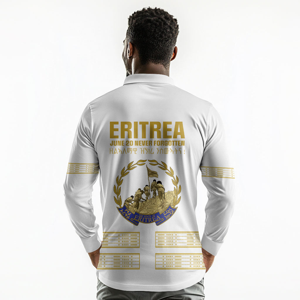 Eritrea Martyrs Day June 20 Long Sleeve Polo Shirt Never Forgotten Proud Eritrean Heritage White Version