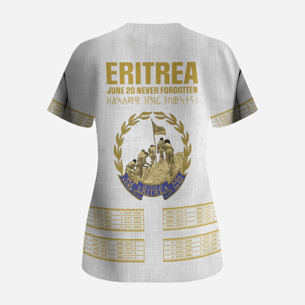 Eritrea Martyrs Day June 20 Scrub Top Never Forgotten Proud Eritrean Heritage White Version