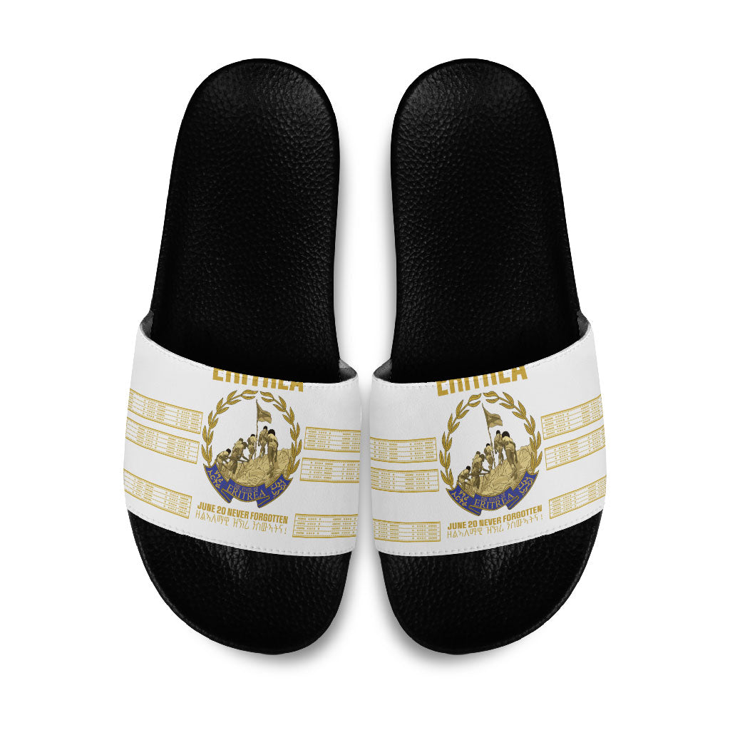 Eritrea Martyrs Day June 20 Slide Sandals Never Forgotten Proud Eritrean Heritage White Version