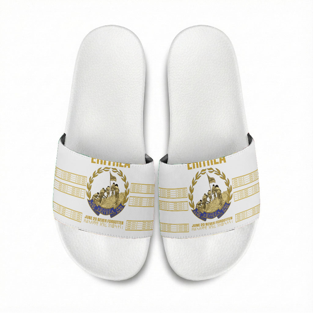 Eritrea Martyrs Day June 20 Slide Sandals Never Forgotten Proud Eritrean Heritage White Version