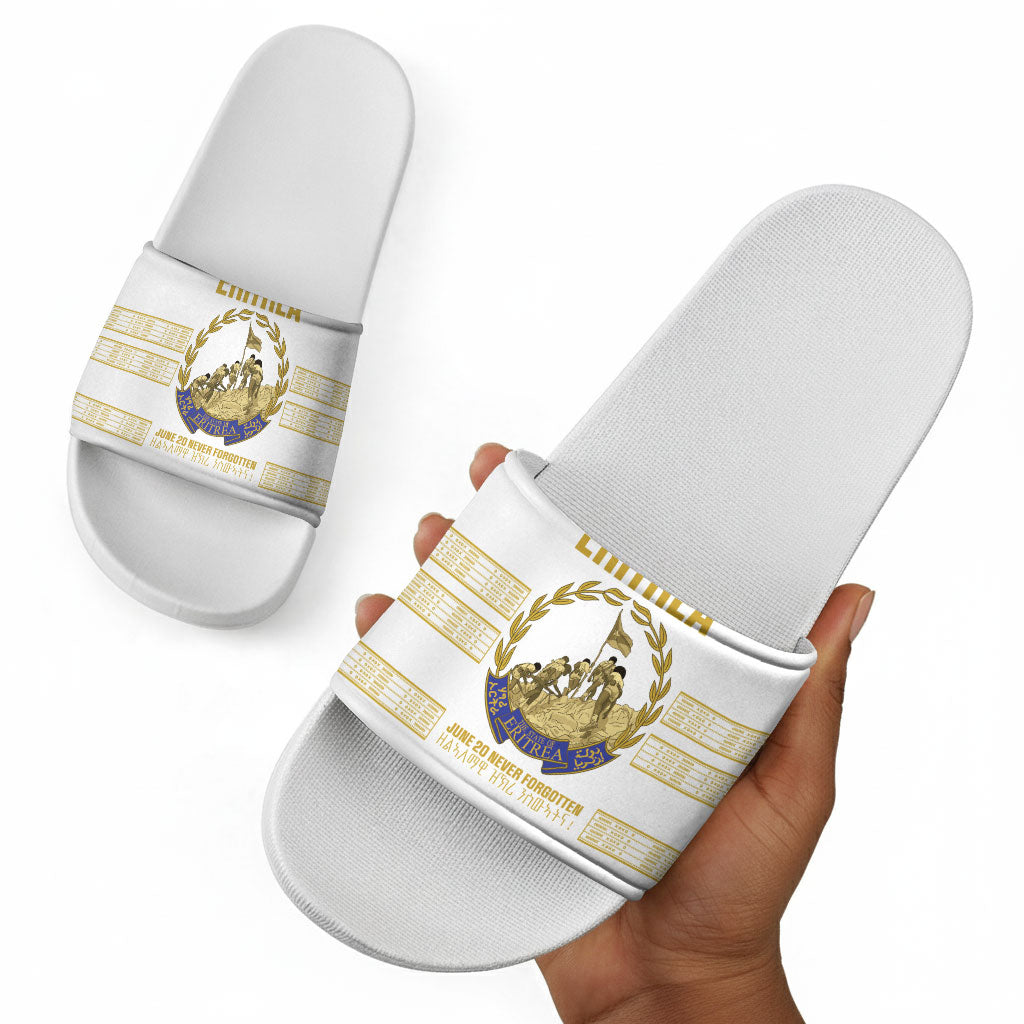 Eritrea Martyrs Day June 20 Slide Sandals Never Forgotten Proud Eritrean Heritage White Version