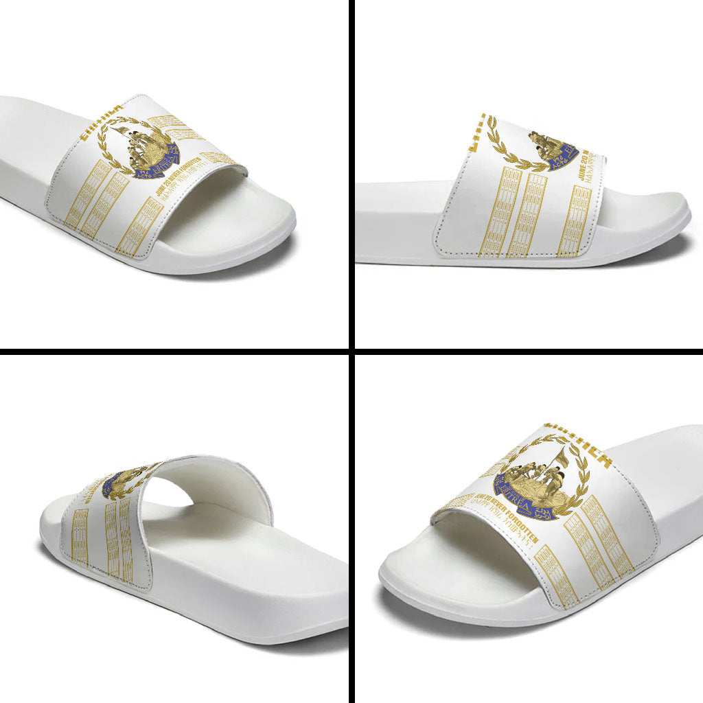 Eritrea Martyrs Day June 20 Slide Sandals Never Forgotten Proud Eritrean Heritage White Version