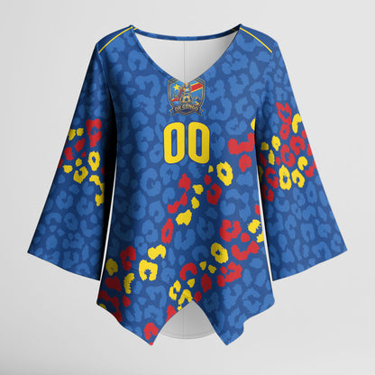 DR Congo Kopo ya Mokili Custom Kimono Sleeve Blouse Kuba Kingdom Pattern Edition