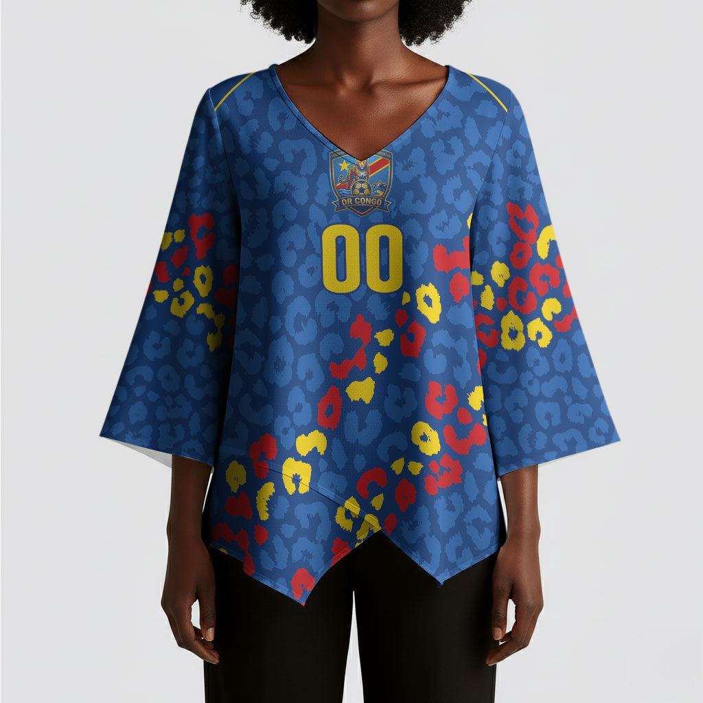 DR Congo Kopo ya Mokili Custom Kimono Sleeve Blouse Kuba Kingdom Pattern Edition