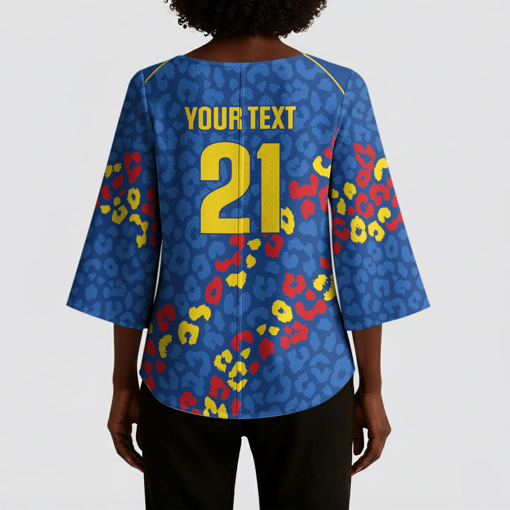 DR Congo Kopo ya Mokili Custom Kimono Sleeve Blouse Kuba Kingdom Pattern Edition