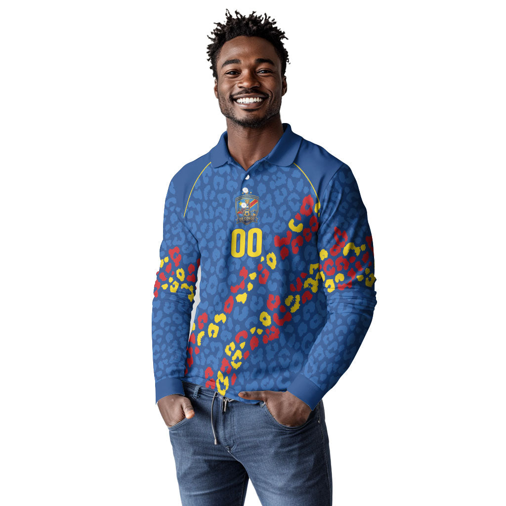DR Congo Kopo ya Mokili Custom Long Sleeve Polo Shirt Kuba Kingdom Pattern Edition