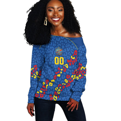 DR Congo Kopo ya Mokili Custom Off Shoulder Sweater Kuba Kingdom Pattern Edition