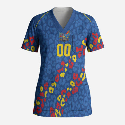 DR Congo Kopo ya Mokili Custom Scrub Top Kuba Kingdom Pattern Edition