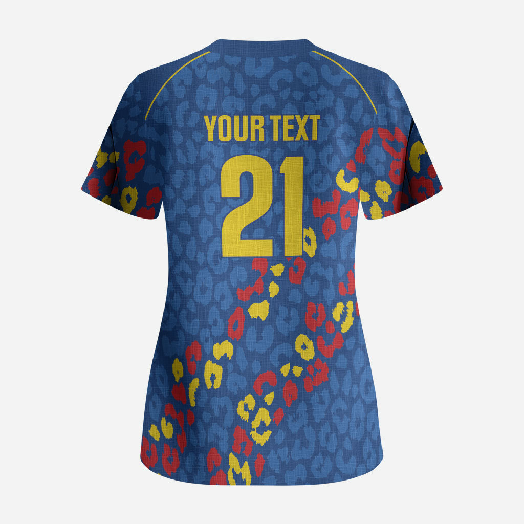 DR Congo Kopo ya Mokili Custom Scrub Top Kuba Kingdom Pattern Edition