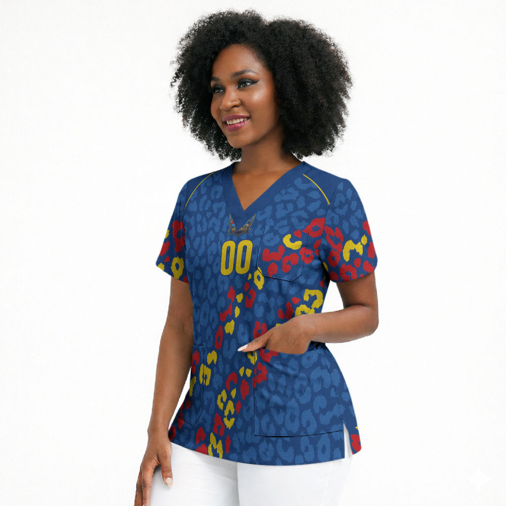 DR Congo Kopo ya Mokili Custom Scrub Top Kuba Kingdom Pattern Edition