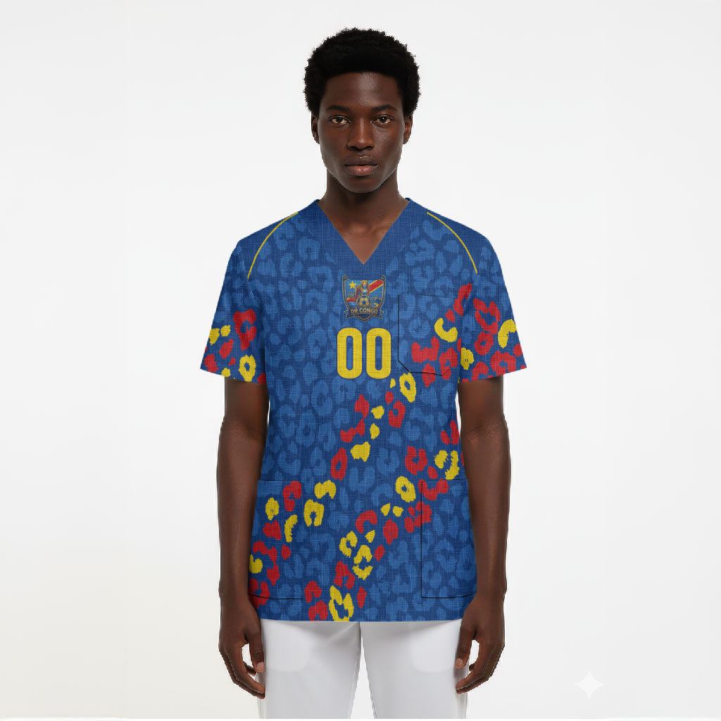 DR Congo Kopo ya Mokili Custom Scrub Top Kuba Kingdom Pattern Edition