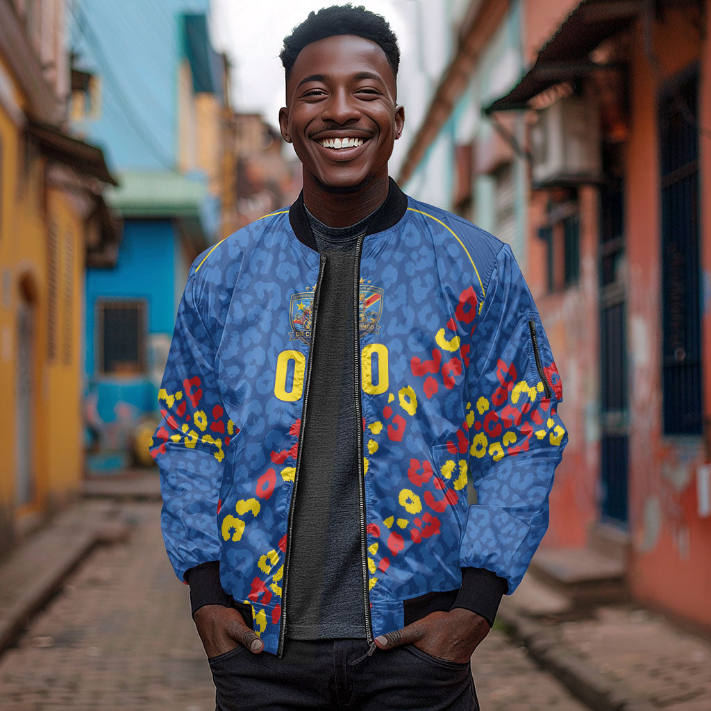 DR Congo Kopo ya Mokili Custom Sleeve Zip Bomber Jacket Kuba Kingdom Pattern Edition