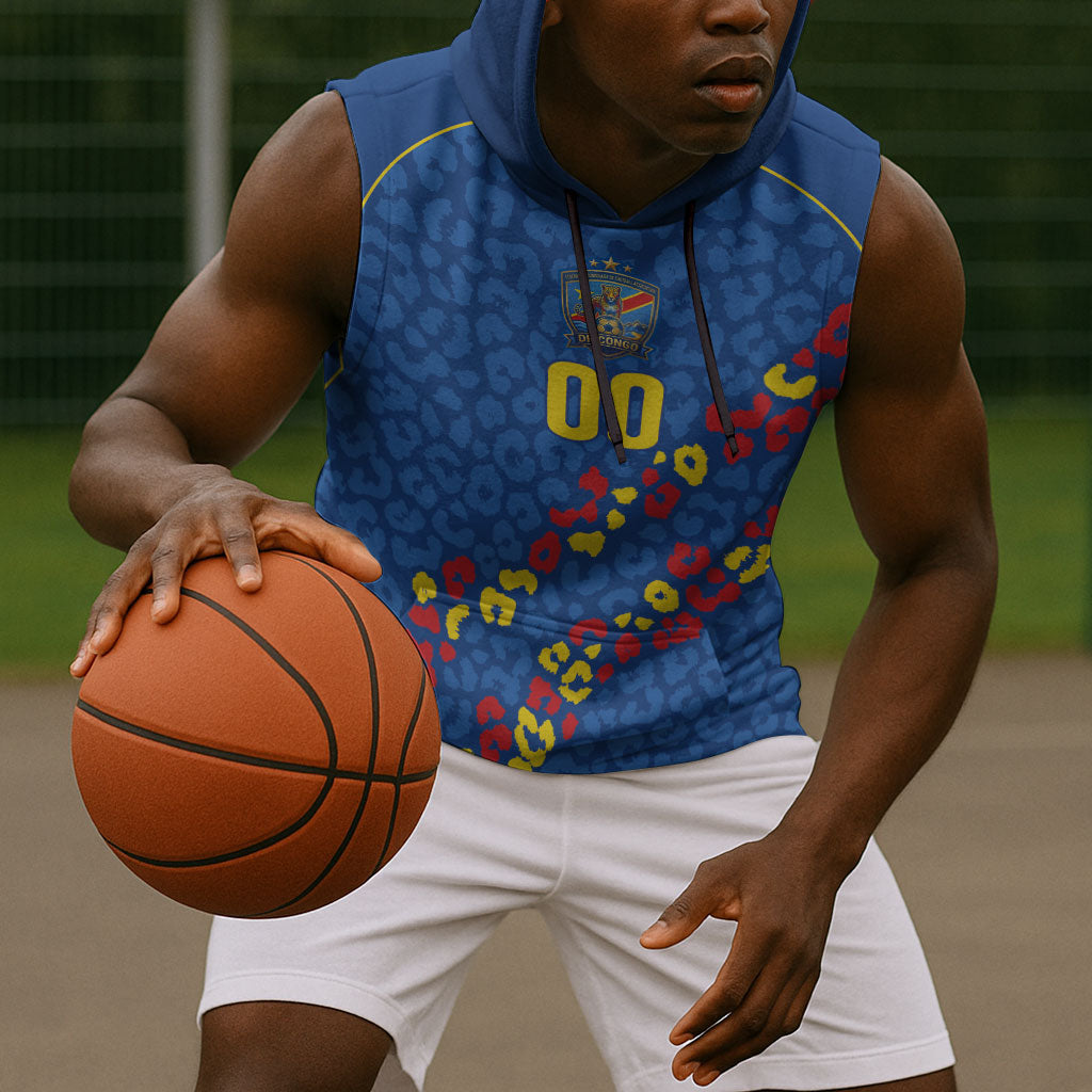DR Congo Kopo ya Mokili Custom Sleeveless Hoodie Kuba Kingdom Pattern Edition