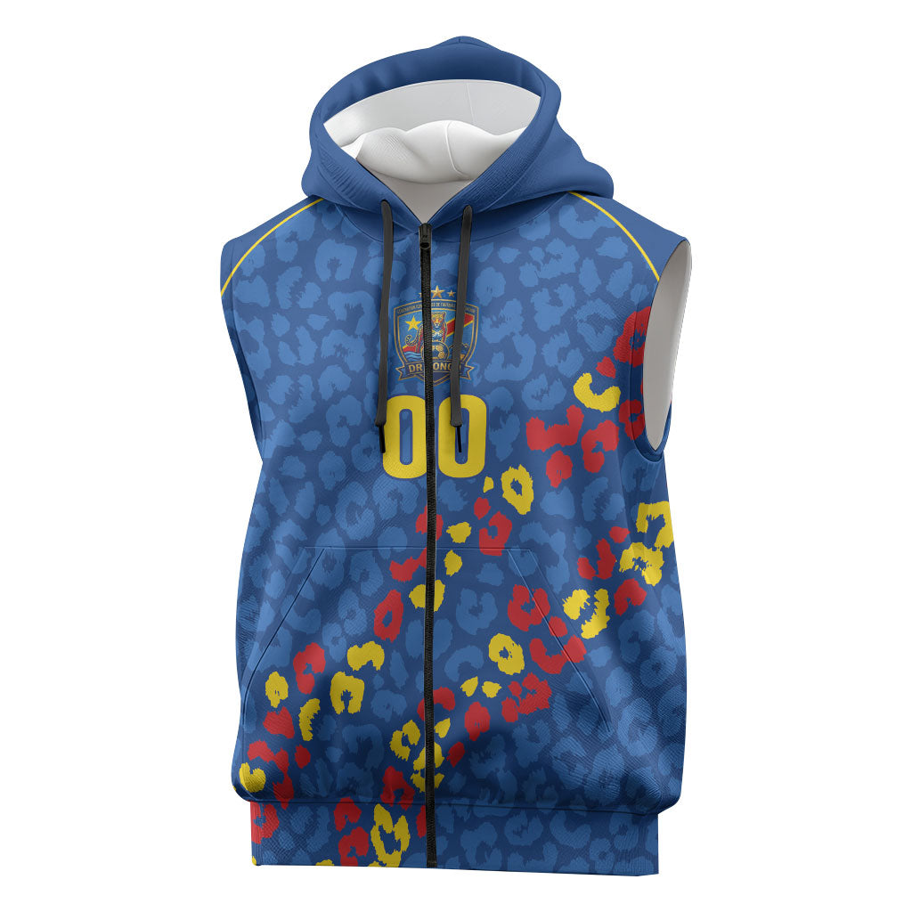 DR Congo Kopo ya Mokili Custom Sleeveless Zip Hoodie Kuba Kingdom Pattern Edition