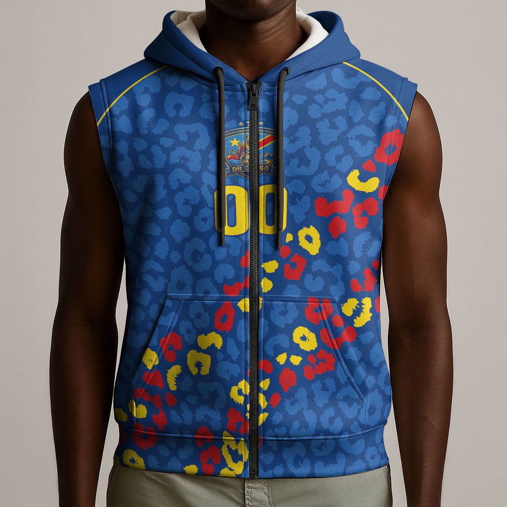 DR Congo Kopo ya Mokili Custom Sleeveless Zip Hoodie Kuba Kingdom Pattern Edition