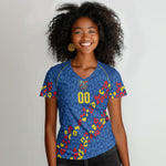 DR Congo Kopo ya Mokili Custom Women V-Neck T-Shirt Kuba Kingdom Pattern Edition