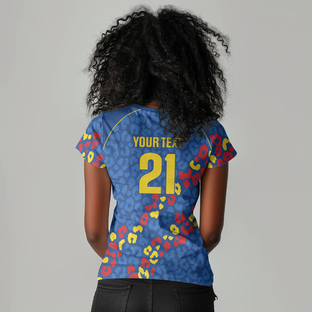DR Congo Kopo ya Mokili Custom Women V-Neck T-Shirt Kuba Kingdom Pattern Edition