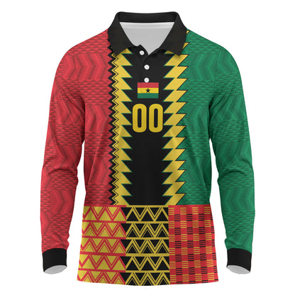 Ghana Wiase Kuruwa Custom Long Sleeve Polo Shirt Kente Pride Edition