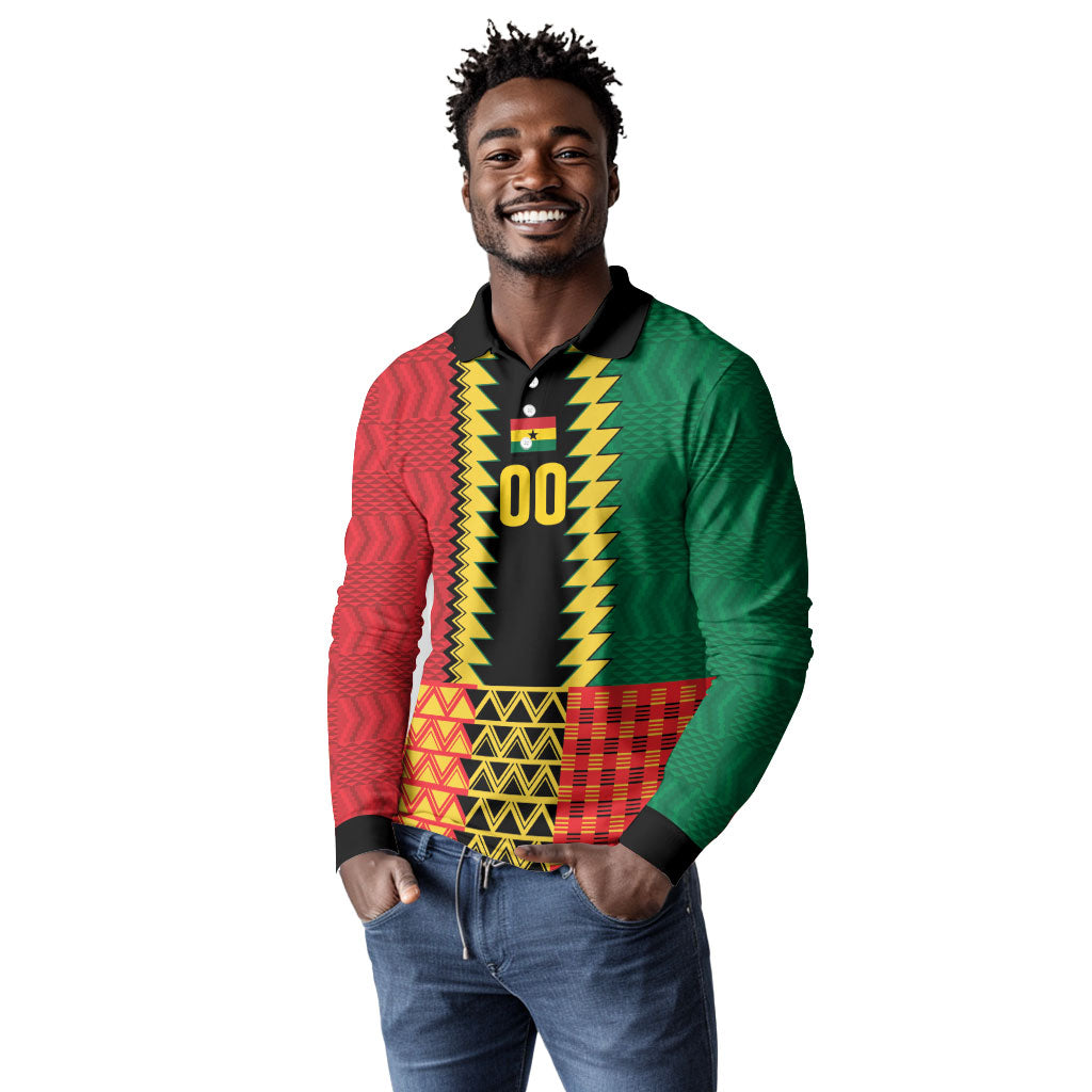 Ghana Wiase Kuruwa Custom Long Sleeve Polo Shirt Kente Pride Edition